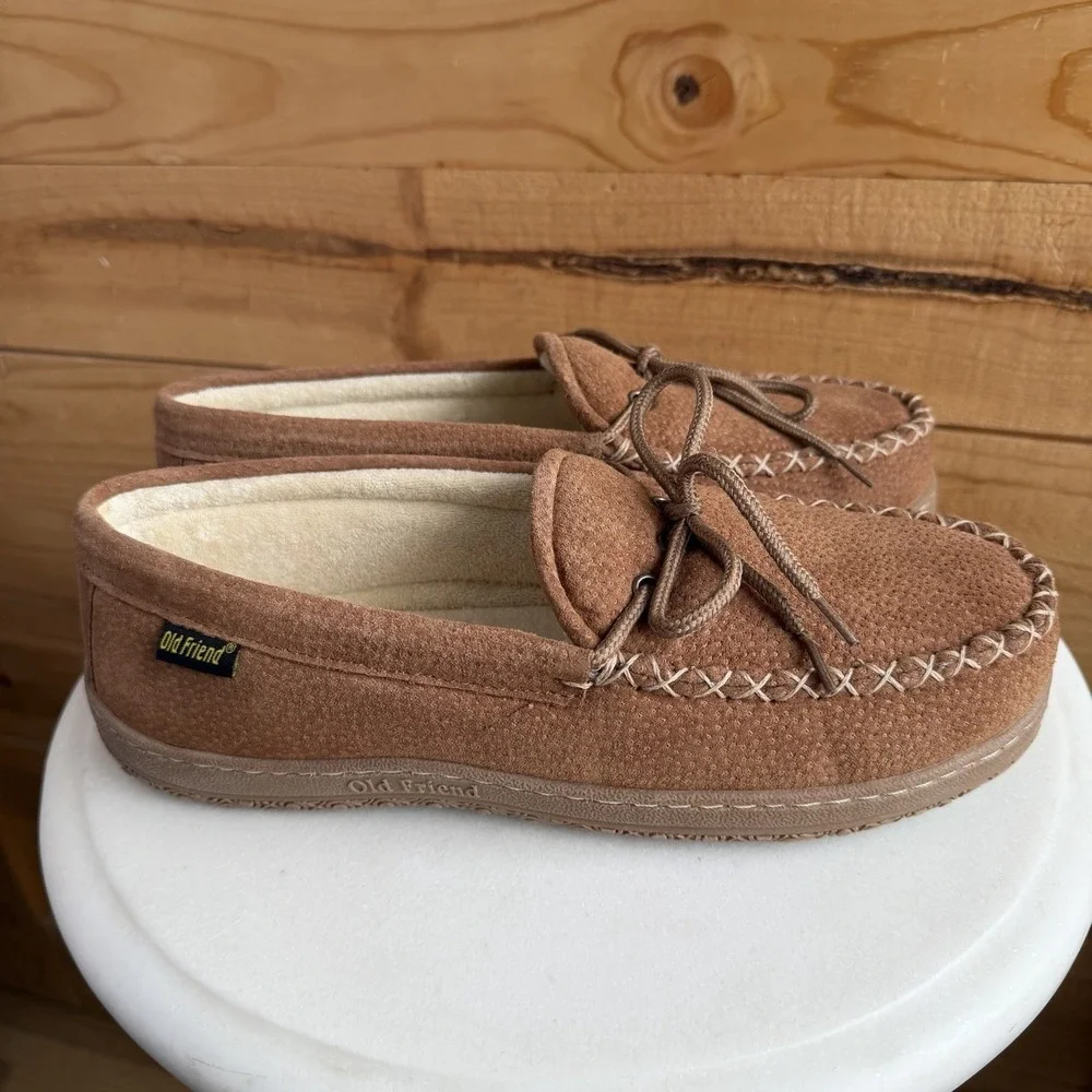Old Friend Moc Toe Men's 10w Comfort‎ Slipper Durable Rubber Sole Cozy Loafer